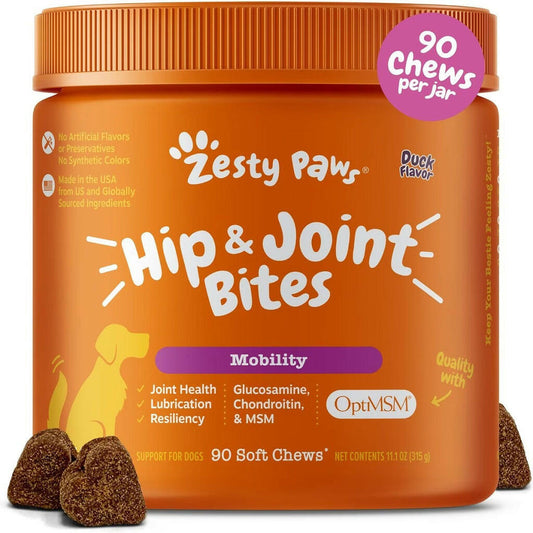 Zesty Paws Hip & Joint Mobility Bites Duck Flavored Chews for Dogs (90 ct)